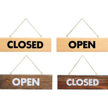 案内プレート 表：OPEN 裏：CLOSED 白木 木理-11 / 白木 / えいむ 営業中 店頭 サイン プレート 看板 木製 - 画像 (3)